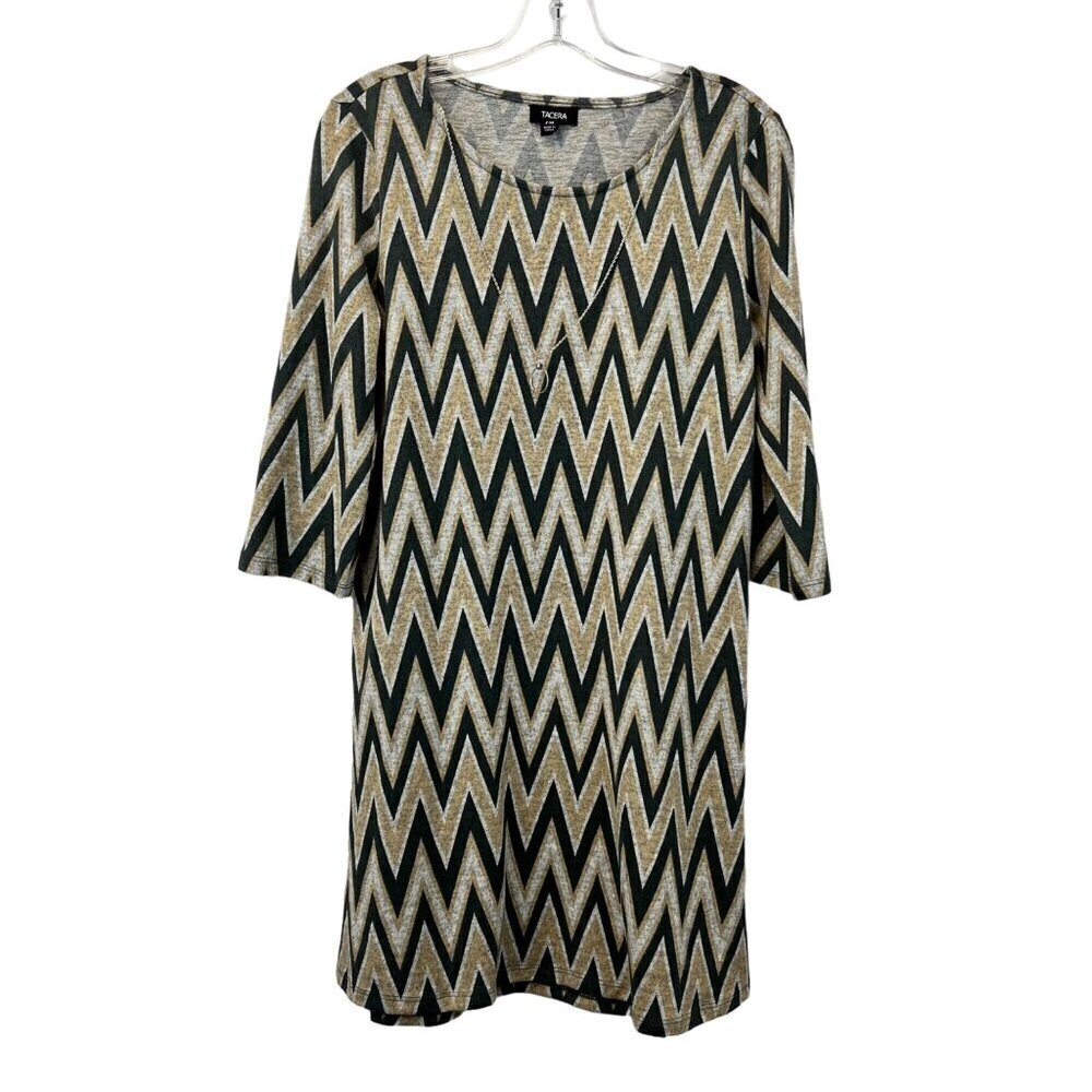 Tacera Women’s Shift Dress Multicolor Chevron Necklace 3/4 Sleeve Size MP